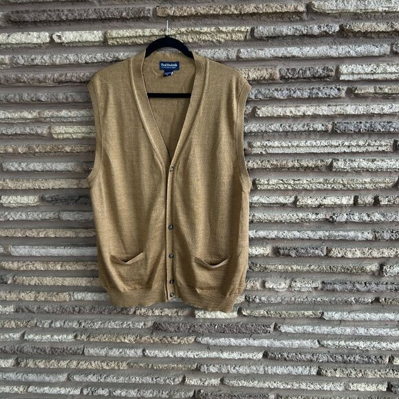 Paul Fredrick Brown Merino Wool Cardigan Sweater Vest Size XL - Picture 6 of 7